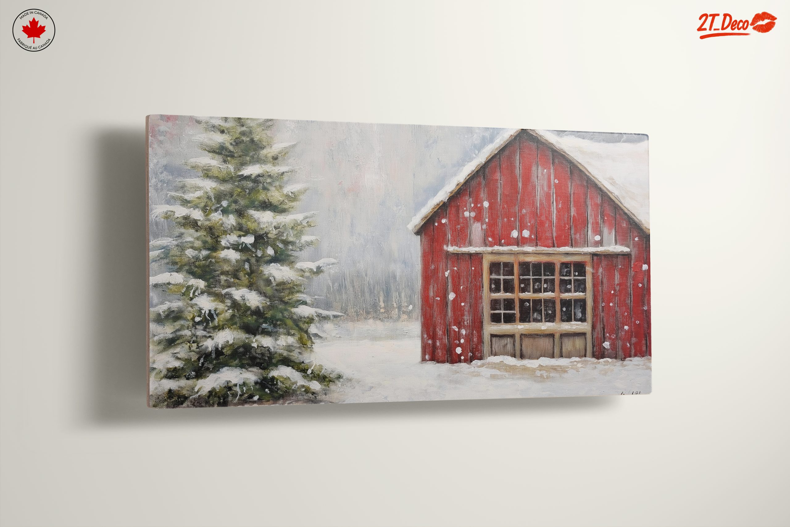 Winter Landscape with Red Barn and Pine Tree - Image 13