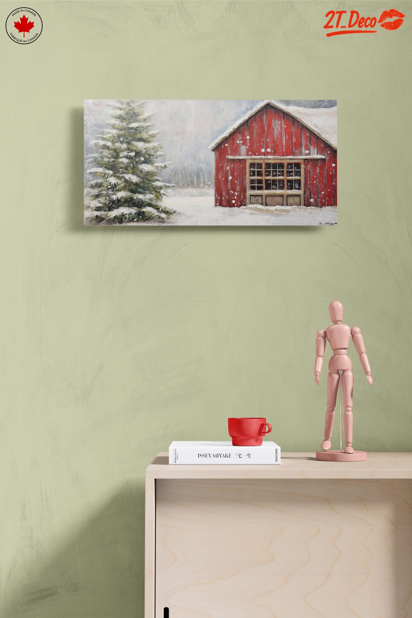 Winter Landscape with Red Barn and Pine Tree - Image 14