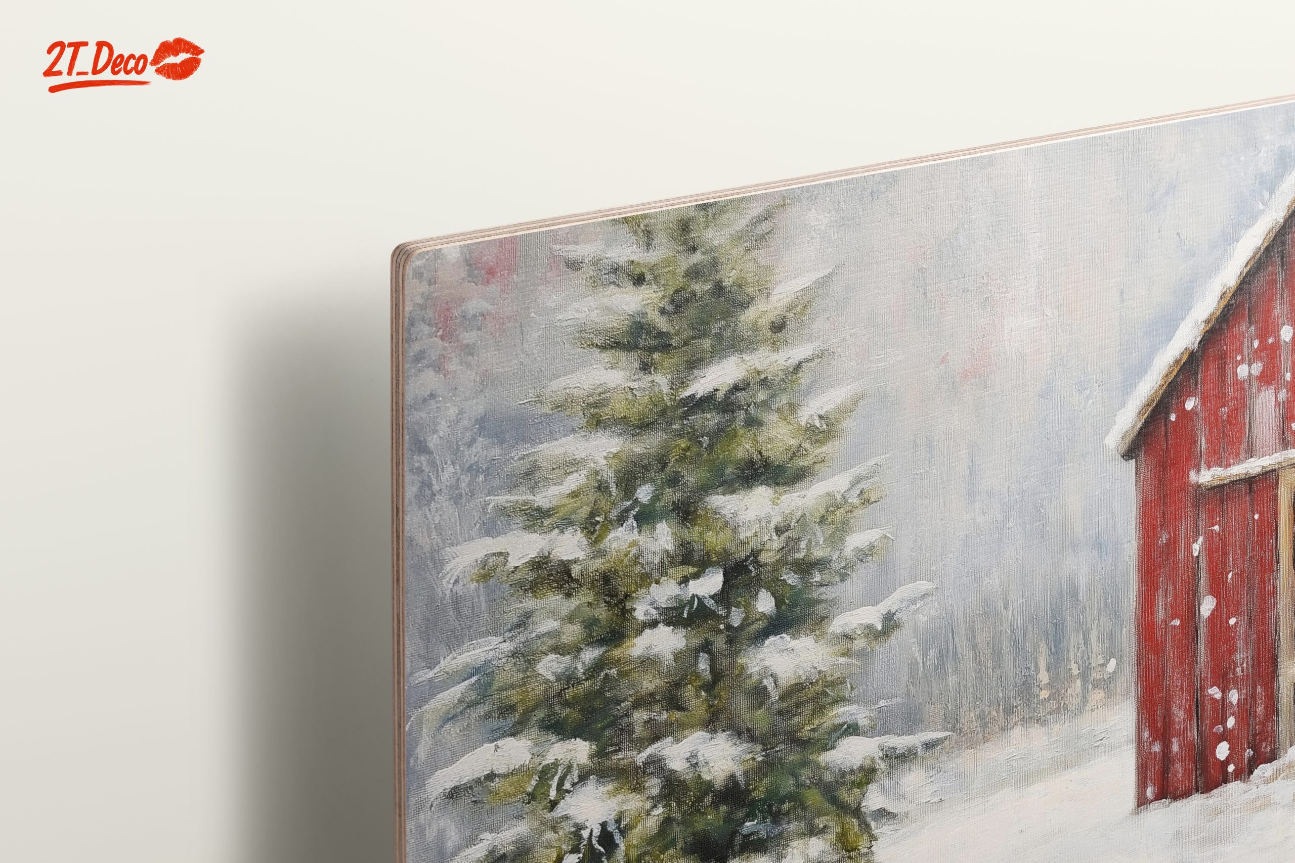 Winter Landscape with Red Barn and Pine Tree - Image 15
