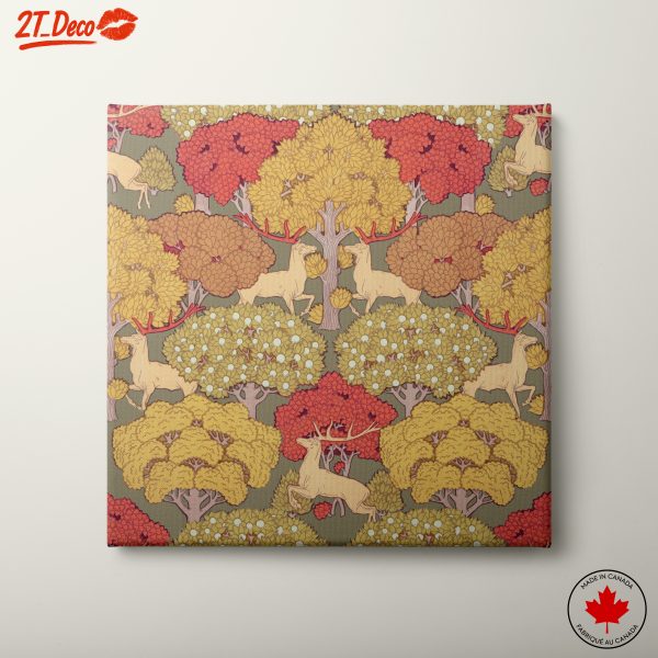 Stylized Floral Landscape with Deer