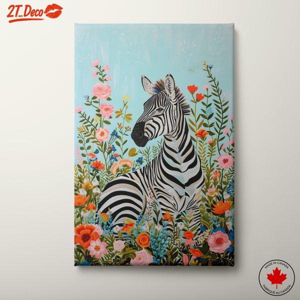 Zebra Among Vibrant Flowers Art