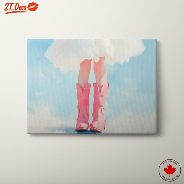 Whimsical Pink Boots with Cloudy Background