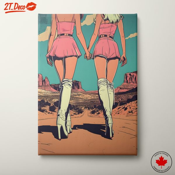 Stylized Retro Figurative Art of Two Women
