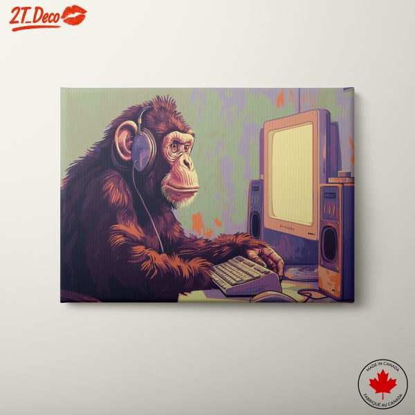 Stylized Monkey with Headphones at Computer