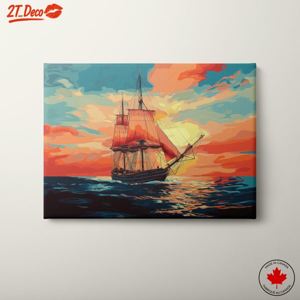 Vibrant Abstract Marine Art with Sailing Ship