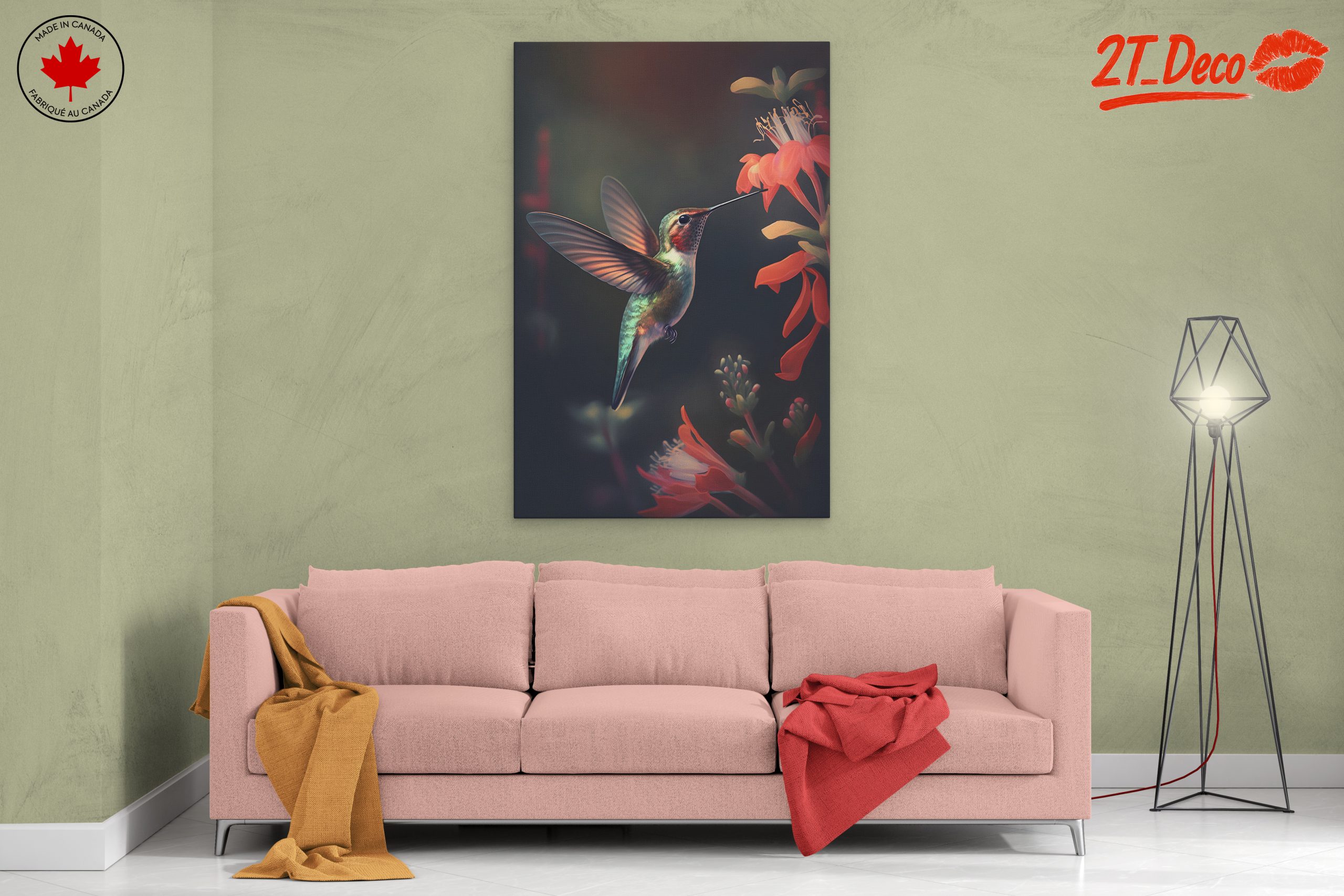 Realistic Hummingbird Near Vibrant Flowers - Image 2