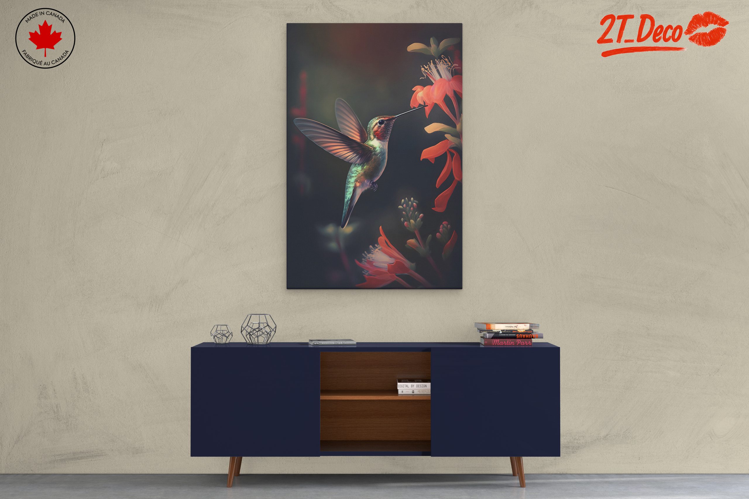 Realistic Hummingbird Near Vibrant Flowers - Image 3
