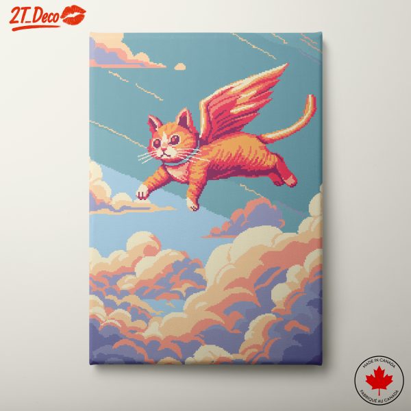Whimsical Flying Cat Art