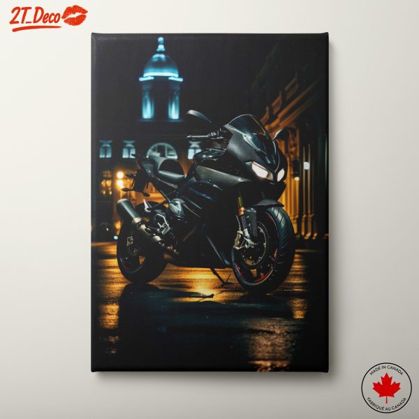 Sleek Motorcycle at Night with City Lights