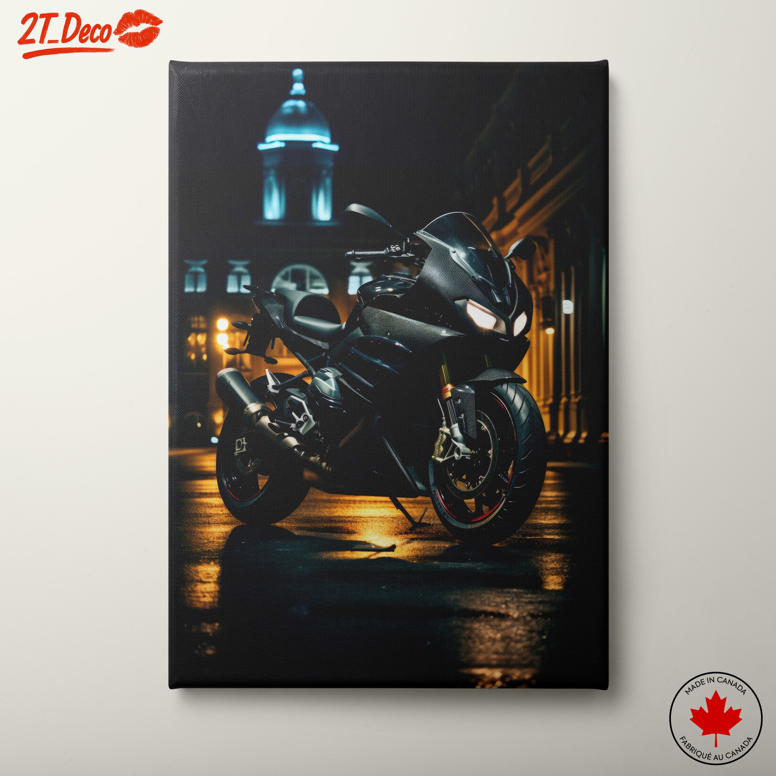 Sleek Motorcycle at Night with City Lights