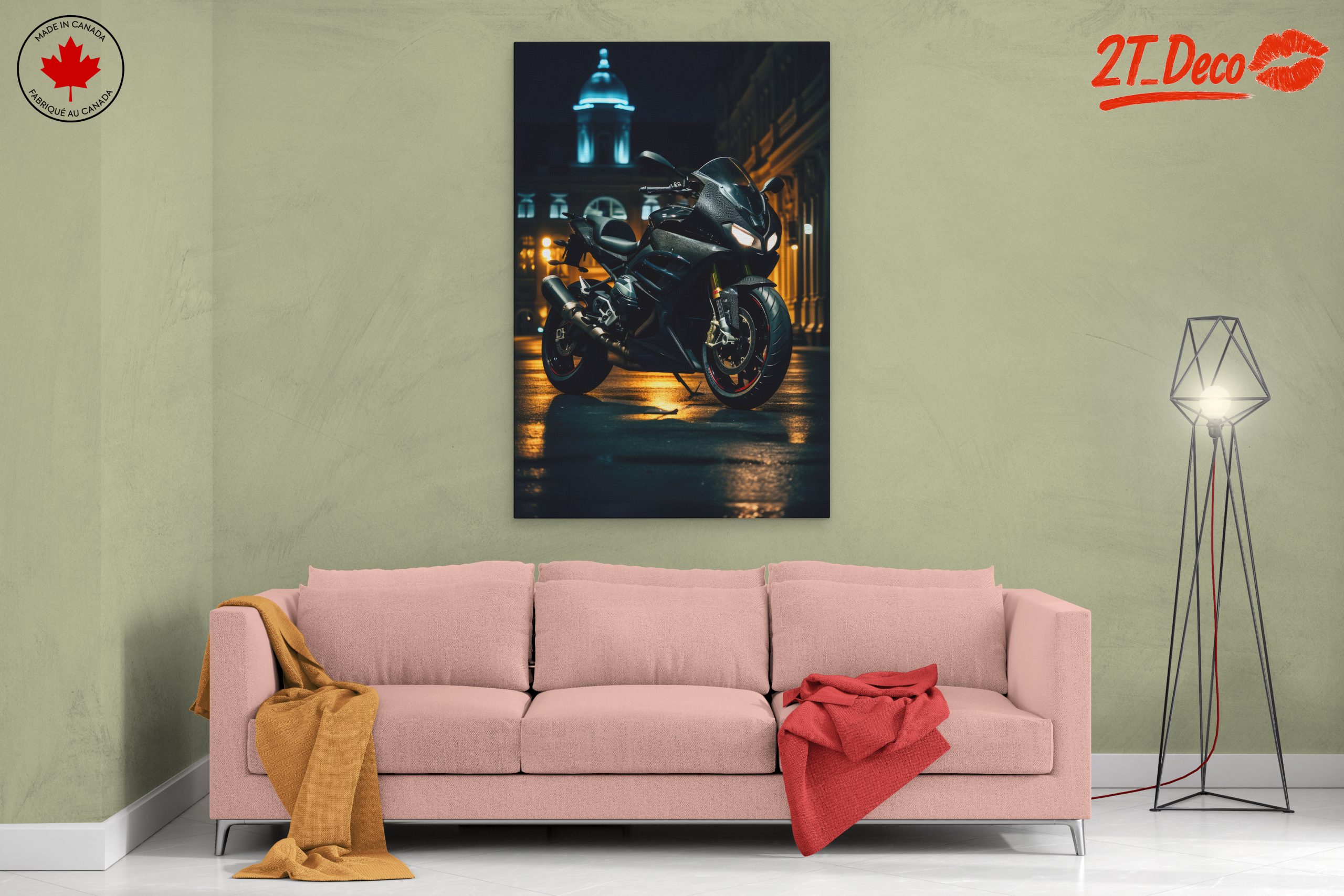 Sleek Motorcycle at Night with City Lights - Image 2