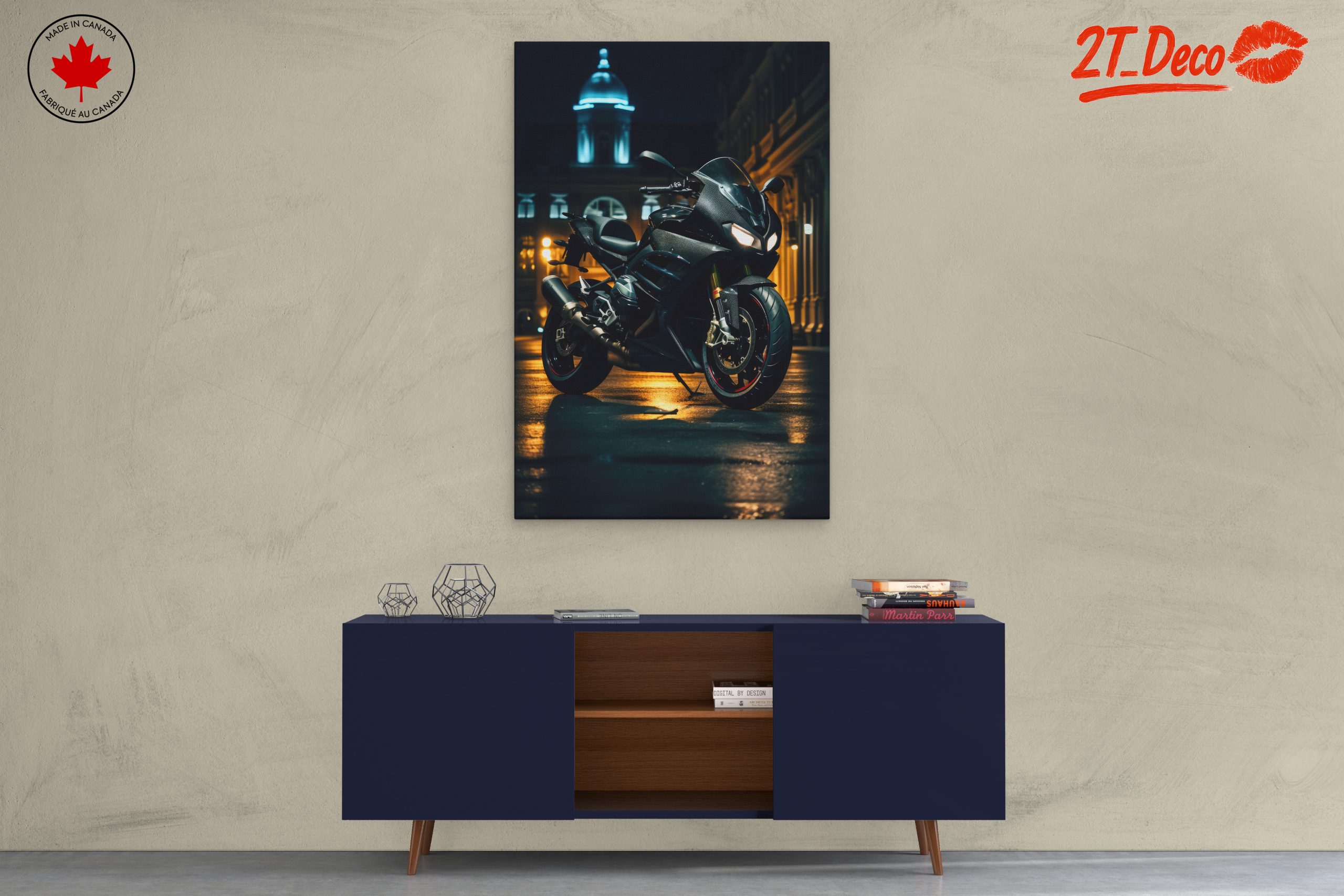Sleek Motorcycle at Night with City Lights - Image 3