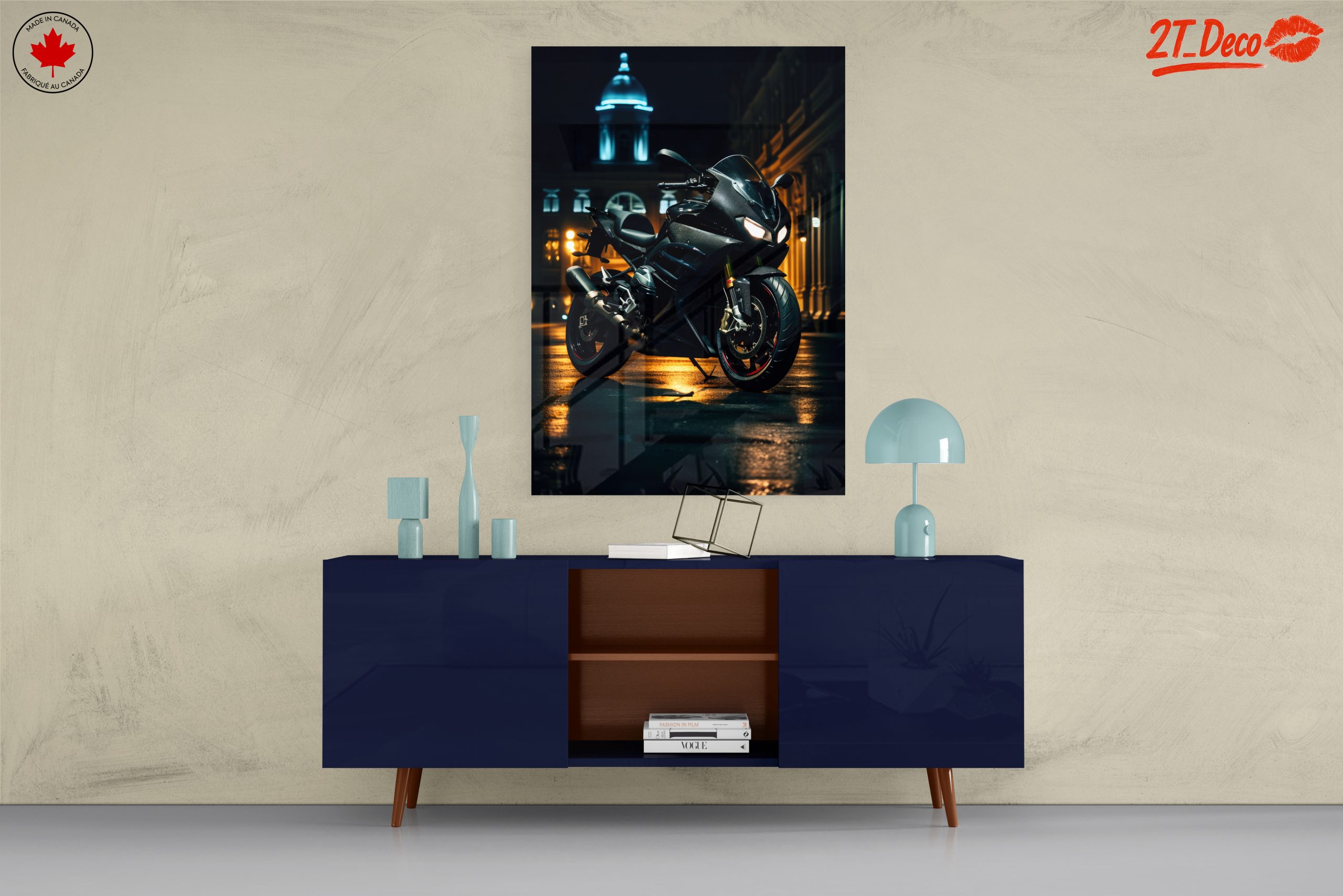 Sleek Motorcycle at Night with City Lights - Image 8