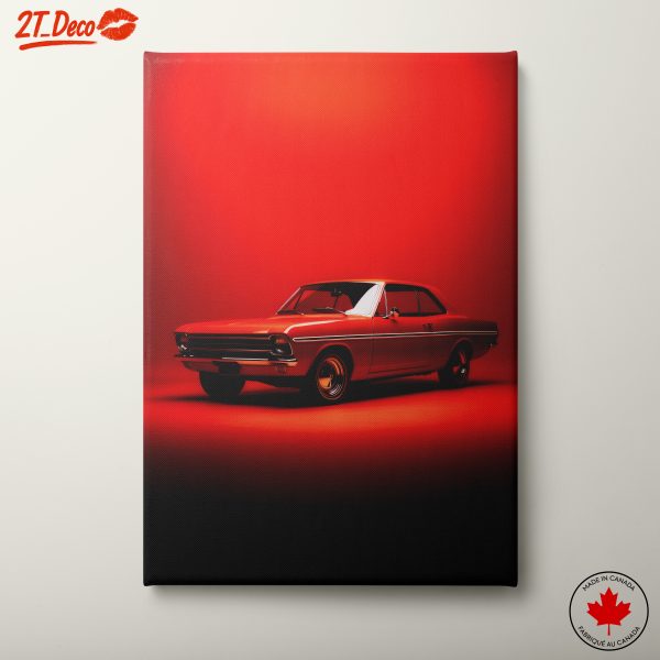Classic Car Display with Bold Red Background