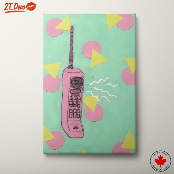 Pink Vintage Telephone Art with Geometric Shapes