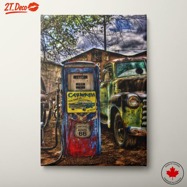 Classic Cars Retro Gas Station Art