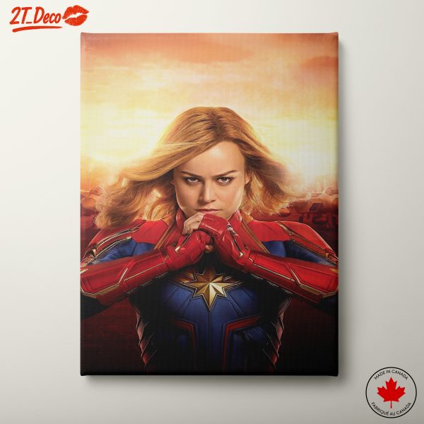 Bold Captain Marvel Artwork with Epic Sunset
