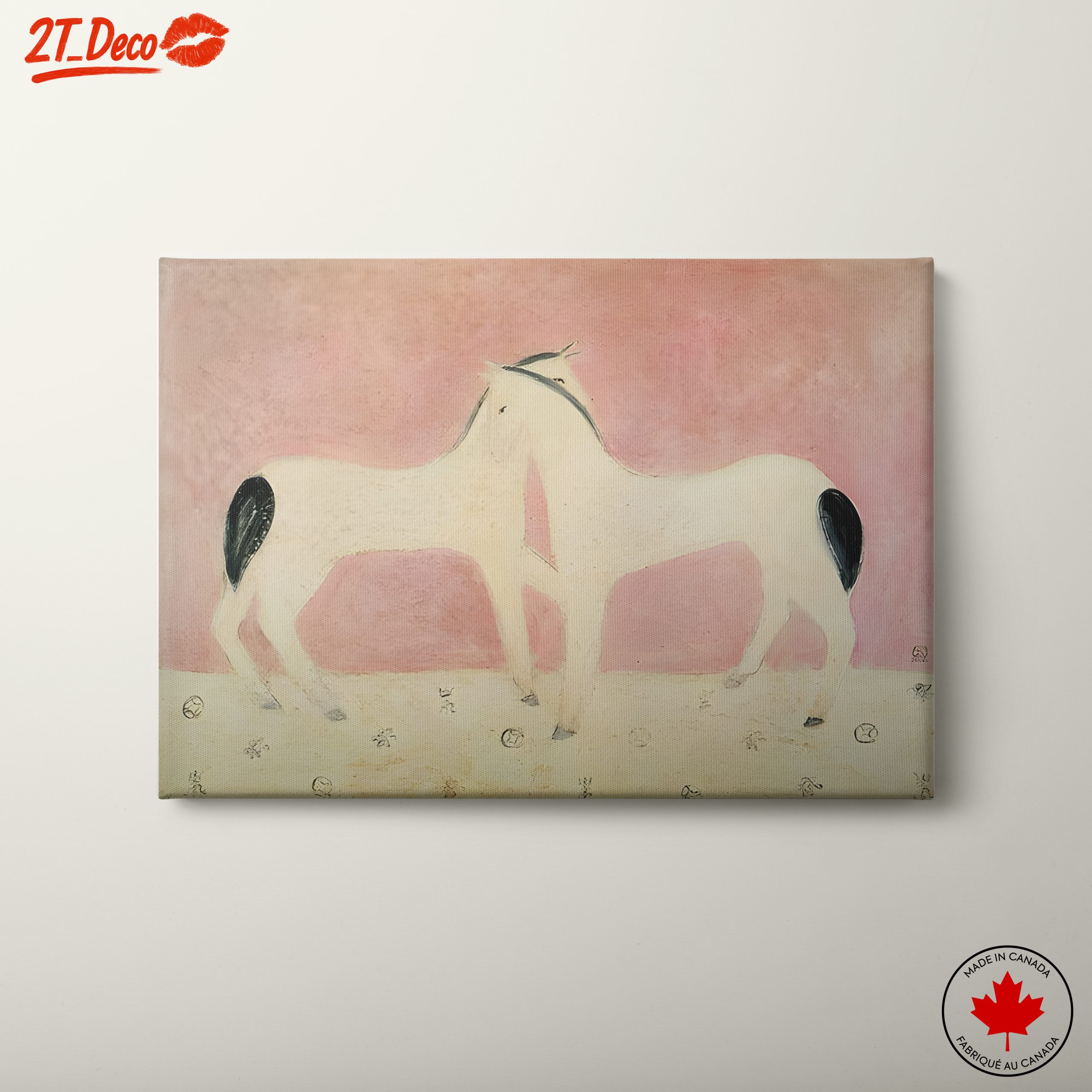 Stylized Horses on Soft Pink Background