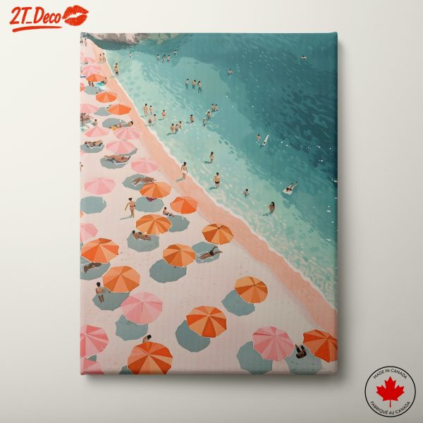 Colorful Beach Scene with Umbrellas
