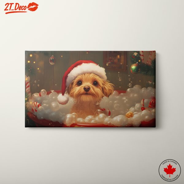Festive Dog in Christmas Bathing Scene