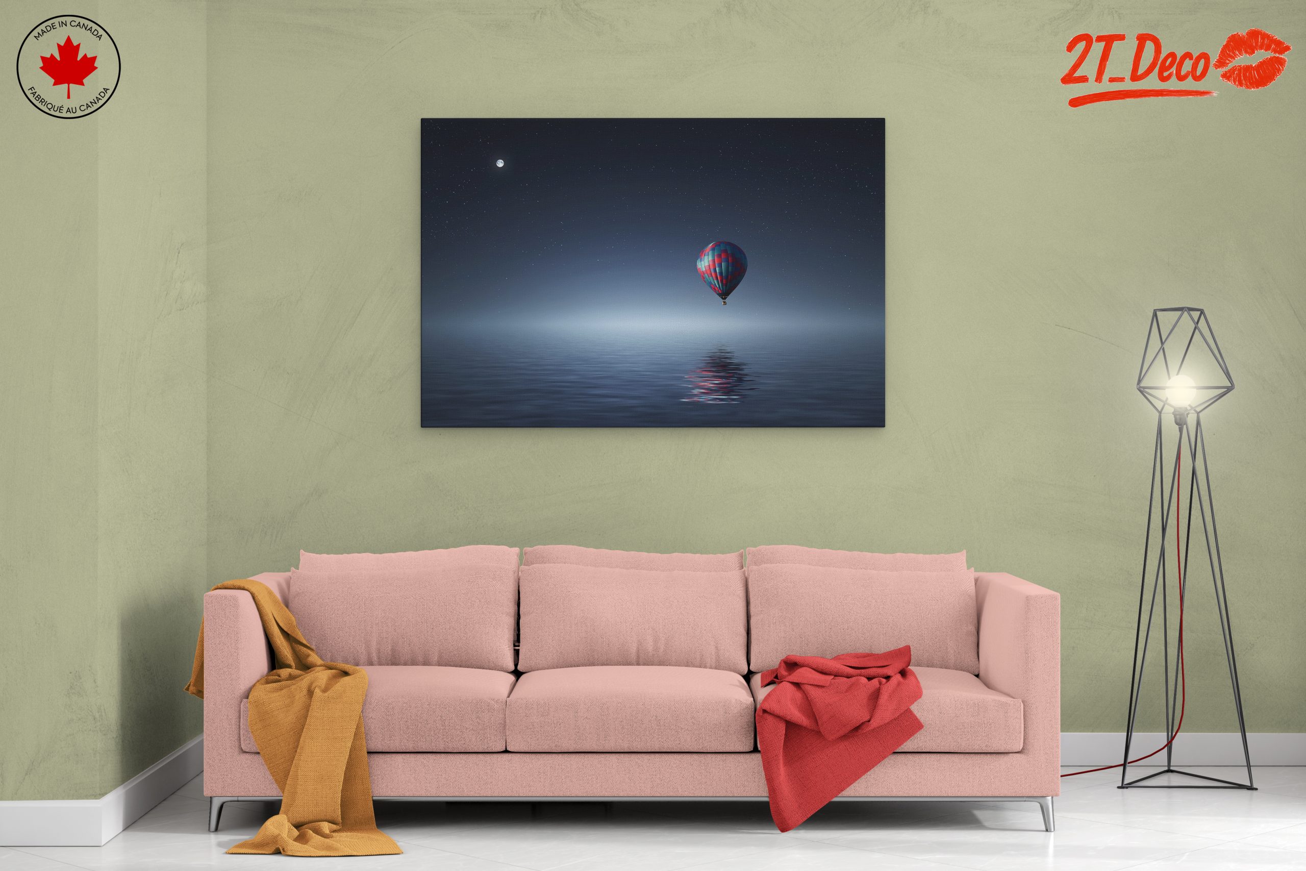 Serene Night Landscape with Hot Air Balloon - Image 2