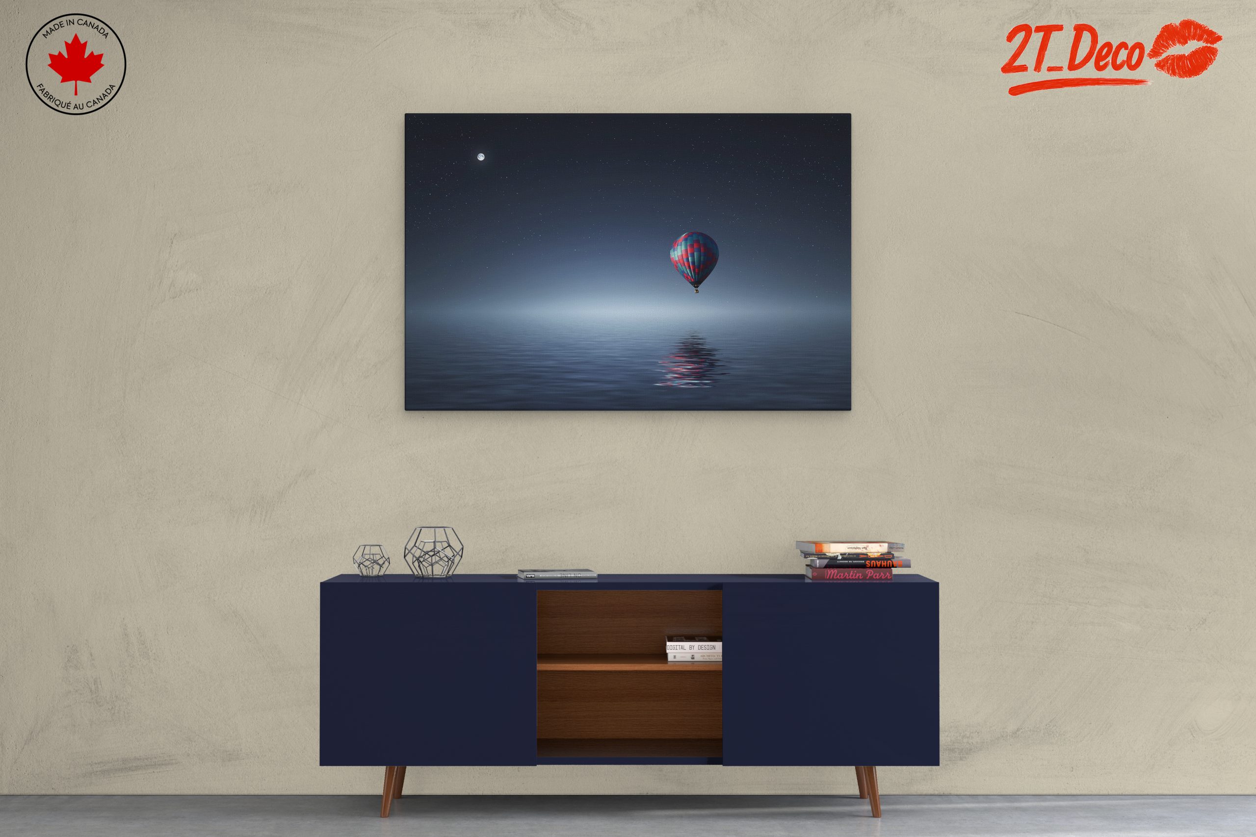 Serene Night Landscape with Hot Air Balloon - Image 3