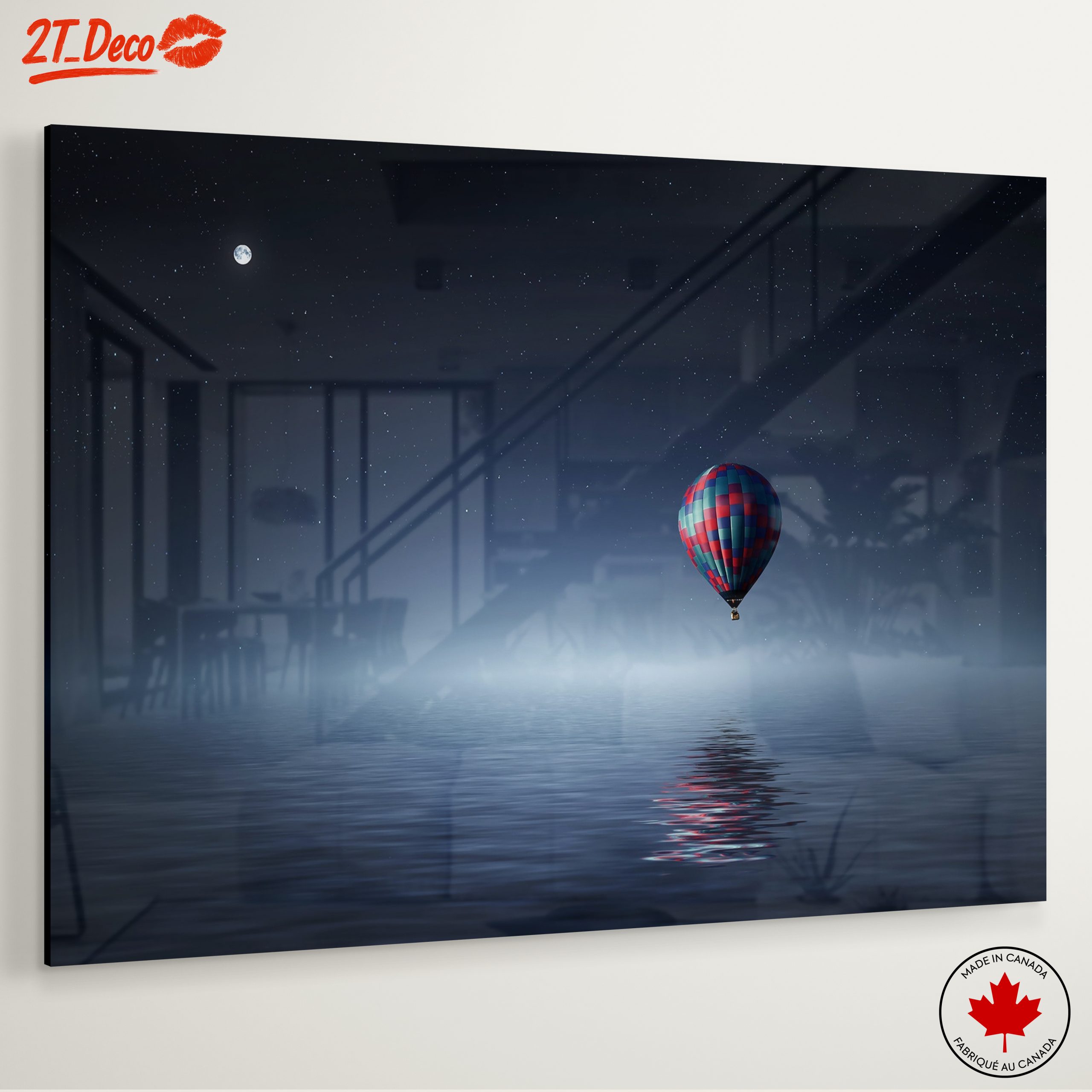 Serene Night Landscape with Hot Air Balloon - Image 6