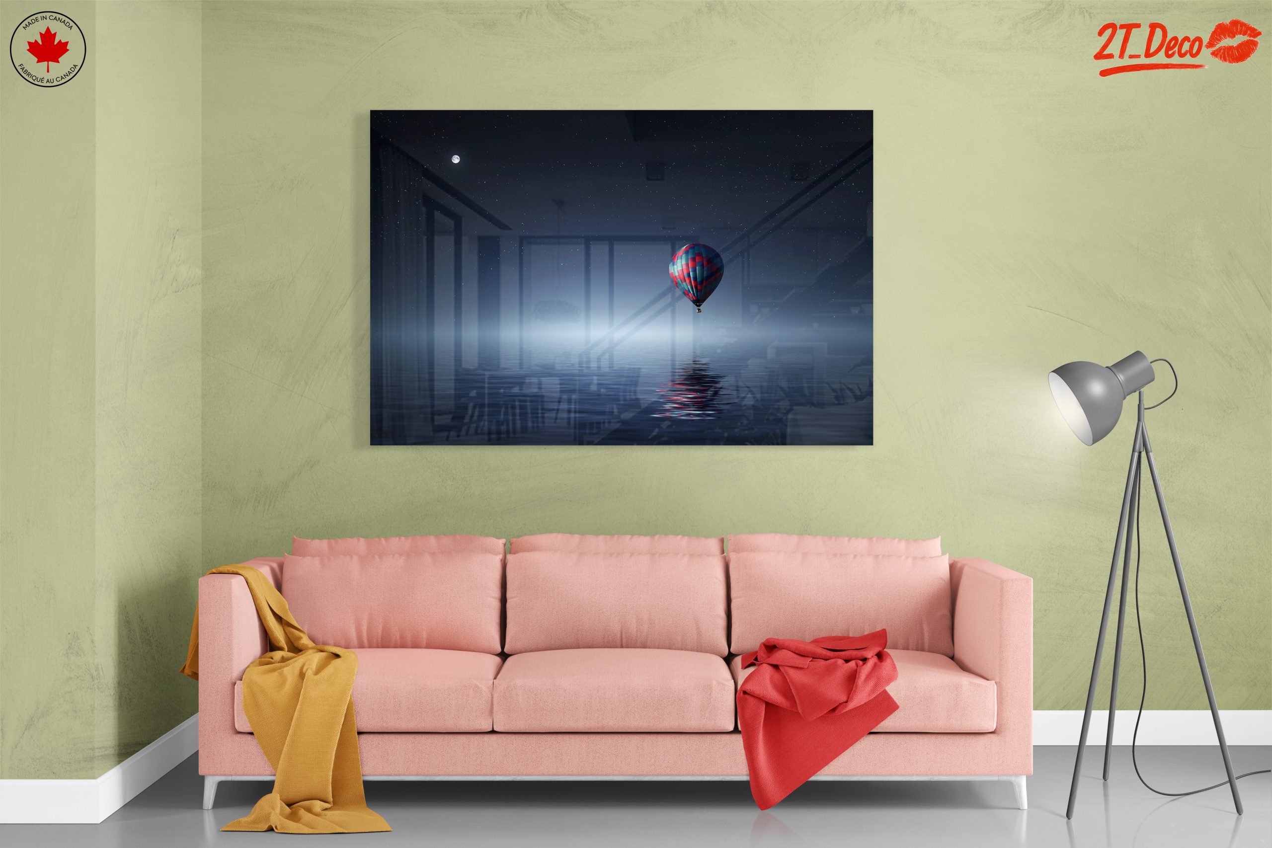 Serene Night Landscape with Hot Air Balloon - Image 7