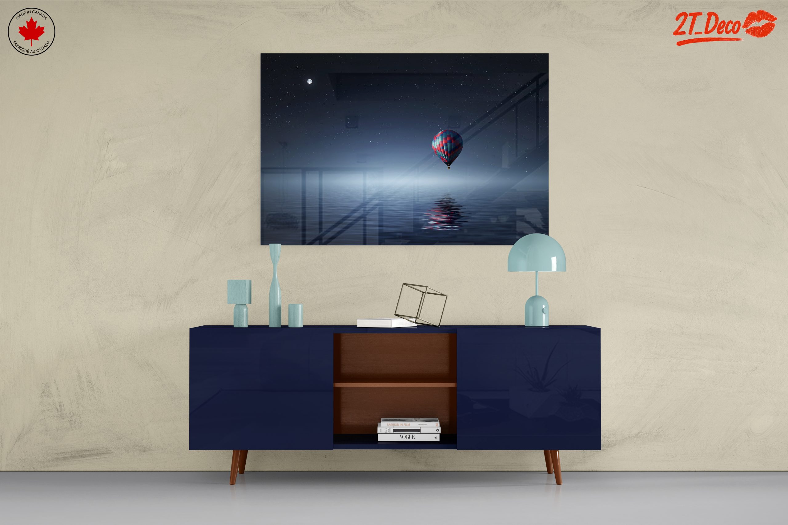 Serene Night Landscape with Hot Air Balloon - Image 8