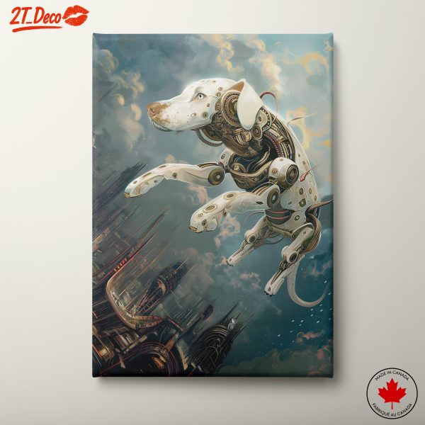 Flying Robotic Dog in Futuristic Landscape