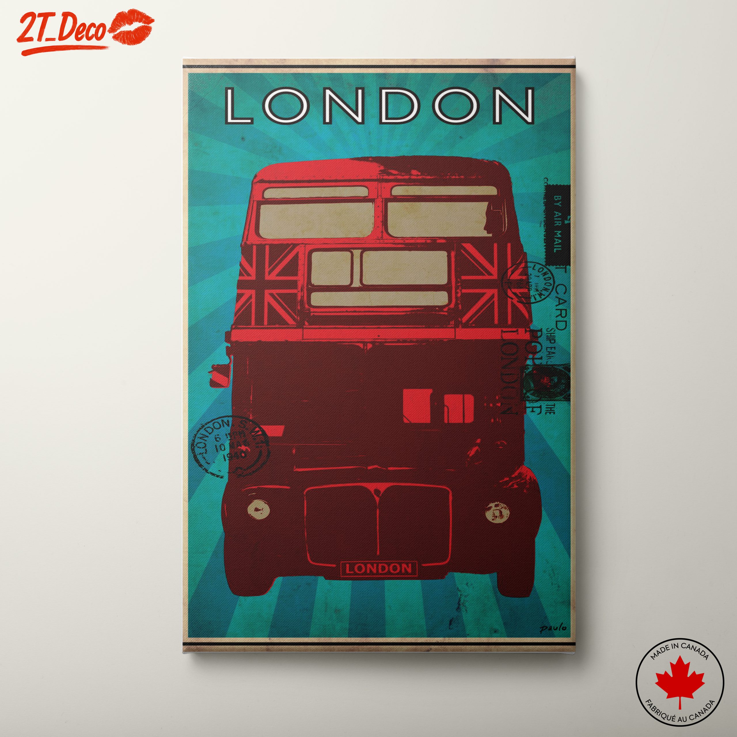 Stylized London Bus Art with Union Jack