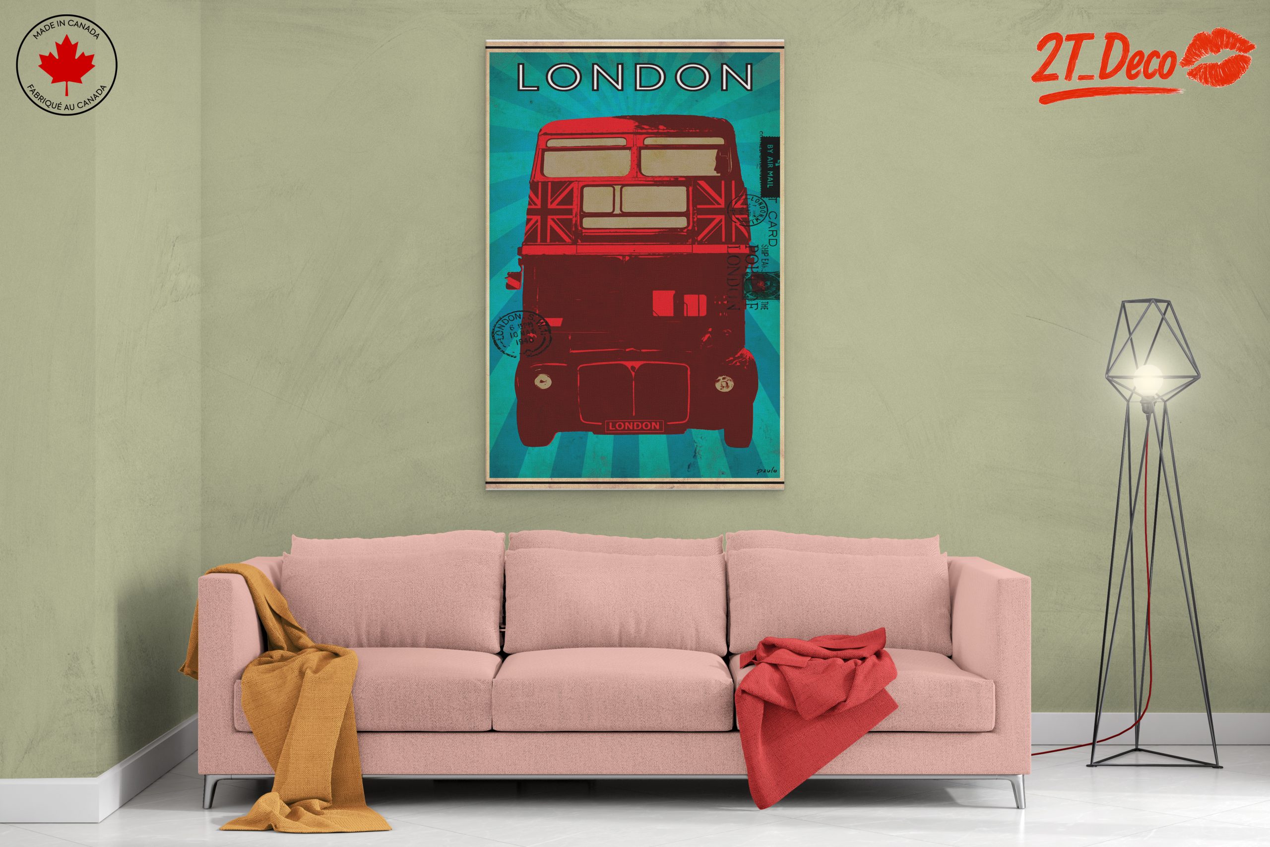 Stylized London Bus Art with Union Jack - Image 2