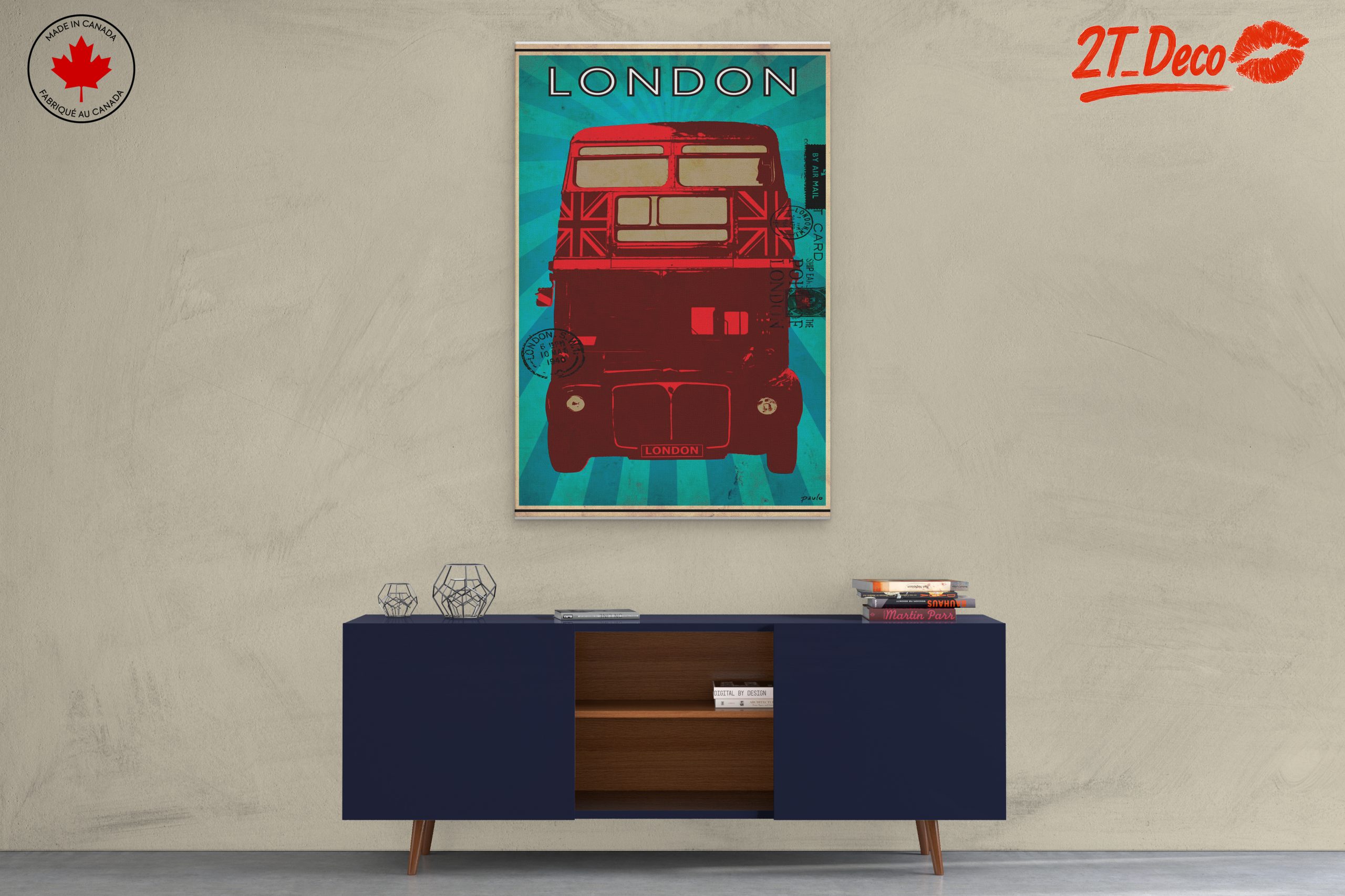 Stylized London Bus Art with Union Jack - Image 3