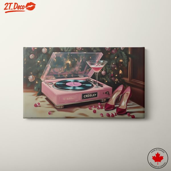 Elegant Pink Record Player and Cocktail