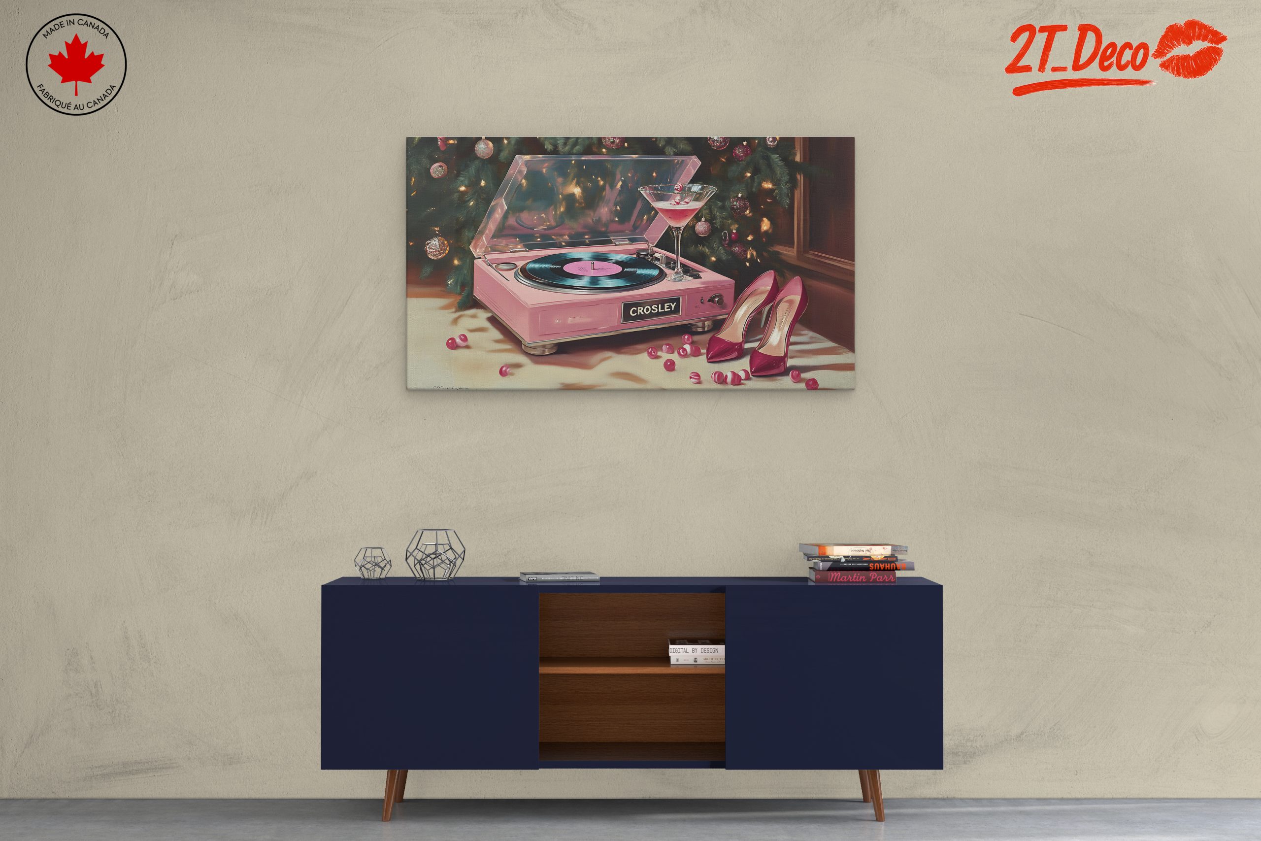 Elegant Pink Record Player and Cocktail - Image 3