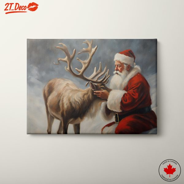 Santa Claus with Reindeer Christmas Art