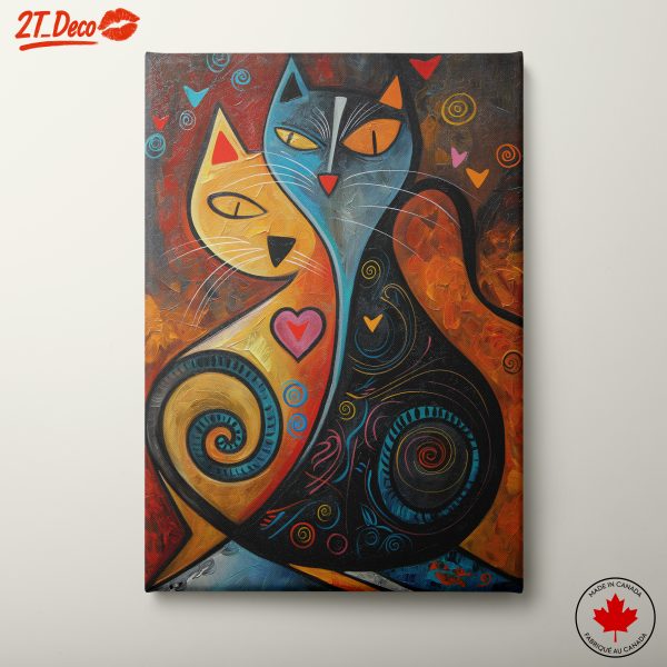 Whimsical Cat Couple with Colorful Patterns