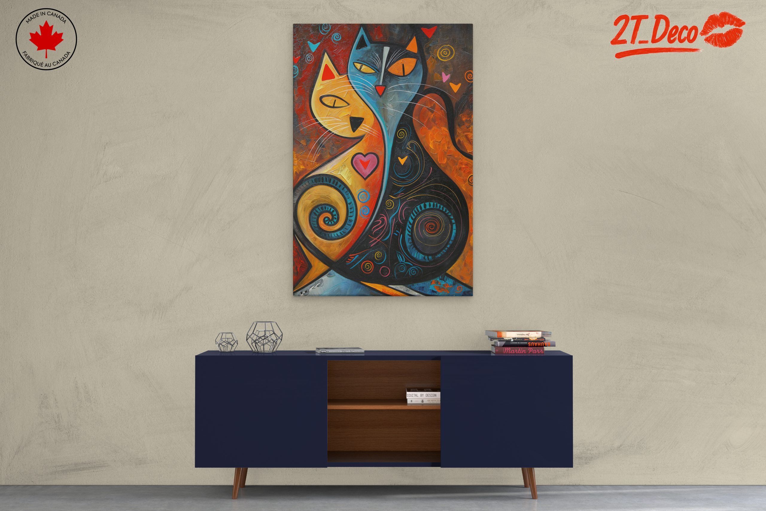 Whimsical Cat Couple with Colorful Patterns - Image 3