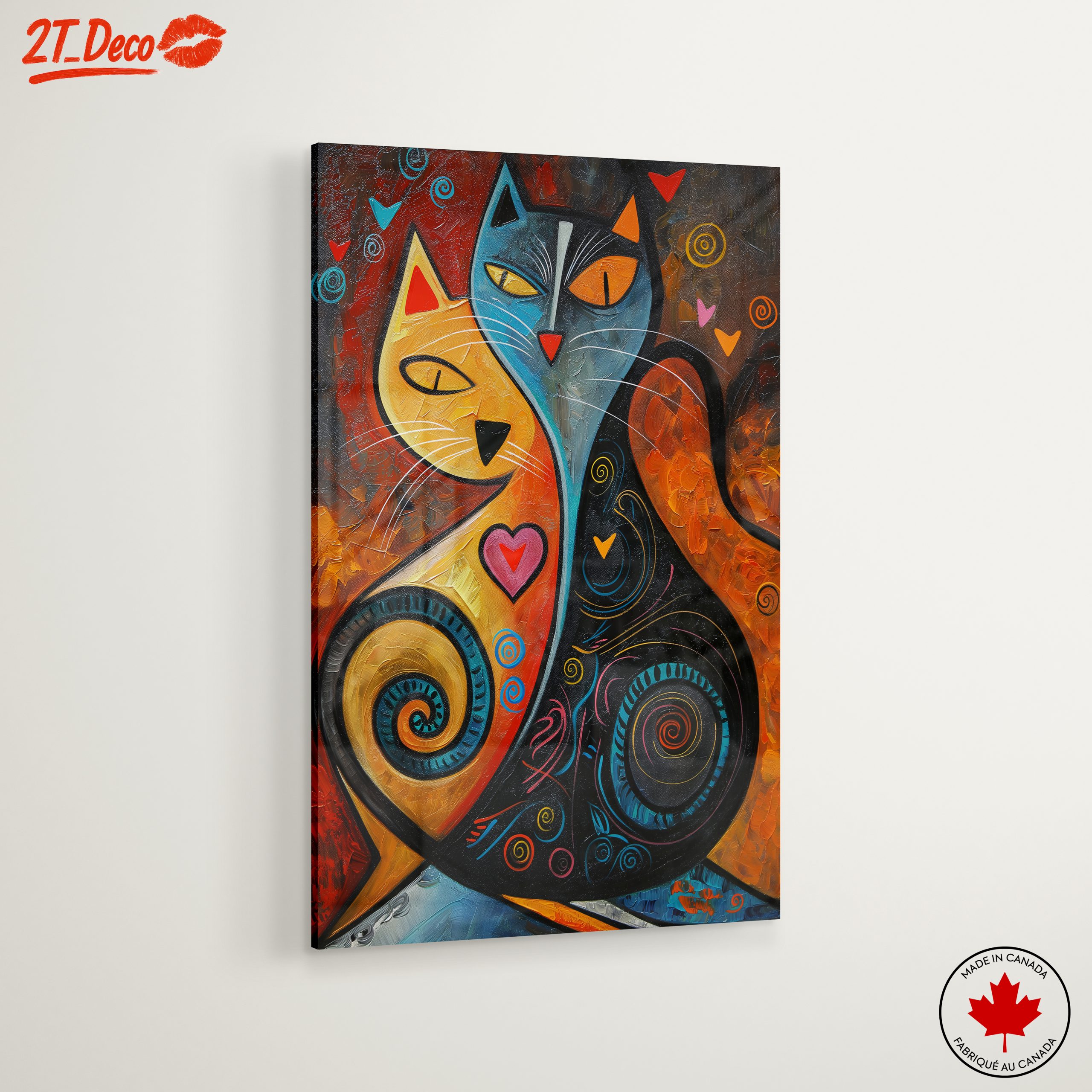 Whimsical Cat Couple with Colorful Patterns - Image 6