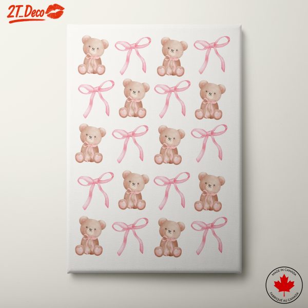 Cute Teddy Bear Artwork with Pink Ribbons