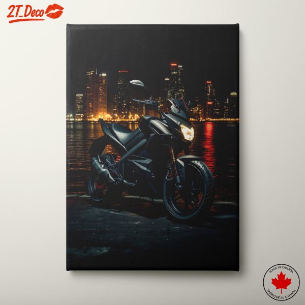 Modern Motorcycle at Night by City Lights