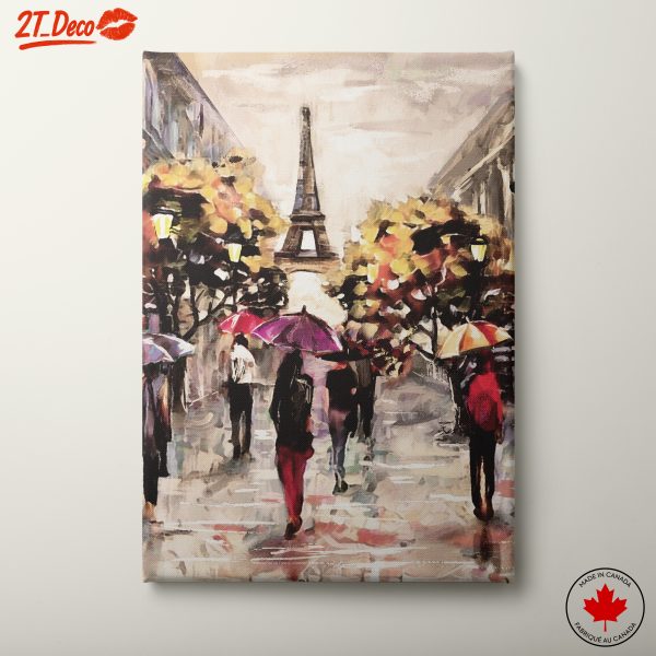 Romantic Cityscape with Eiffel Tower and Umbrellas