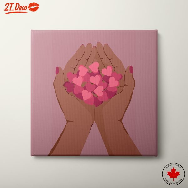 Stylized Hands Holding Colorful Hearts Art
