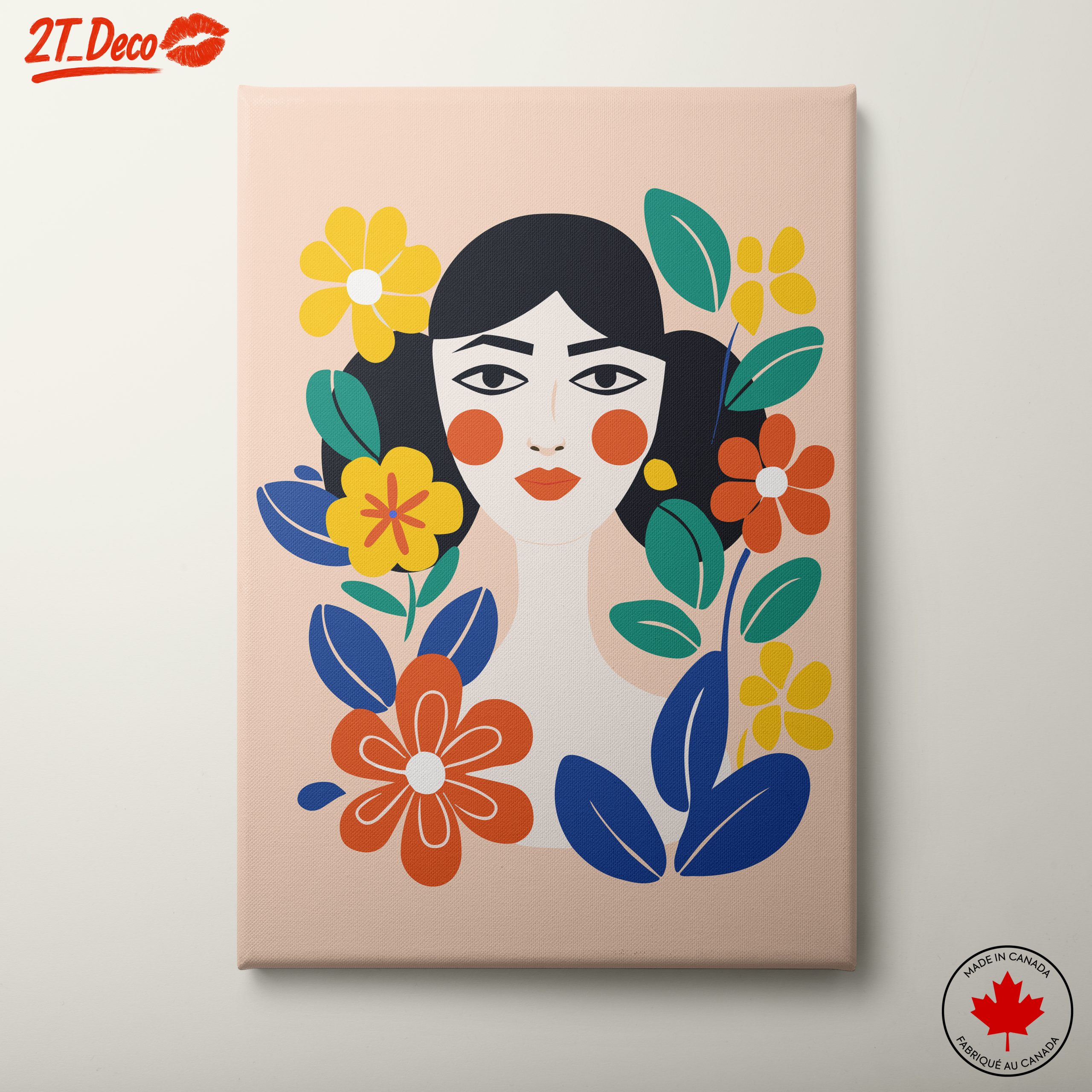 Stylized Woman Portrait with Colorful Flowers