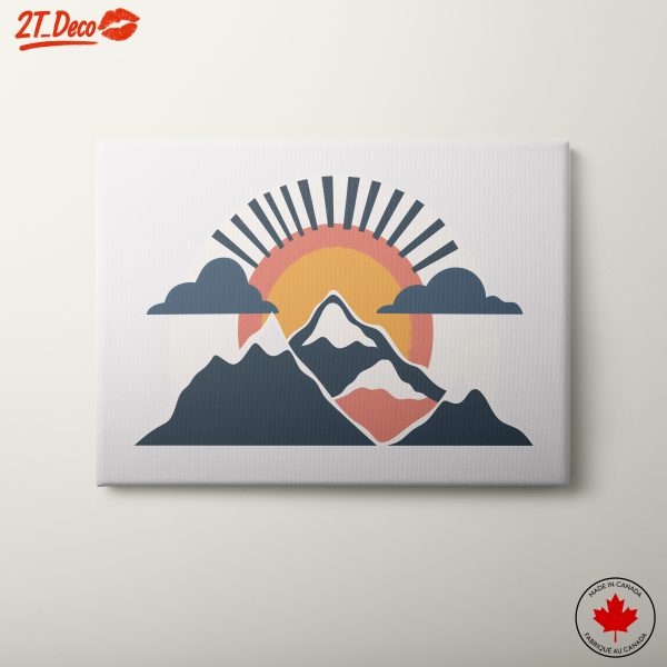 Stylized Abstract Landscape with Mountains and Sun