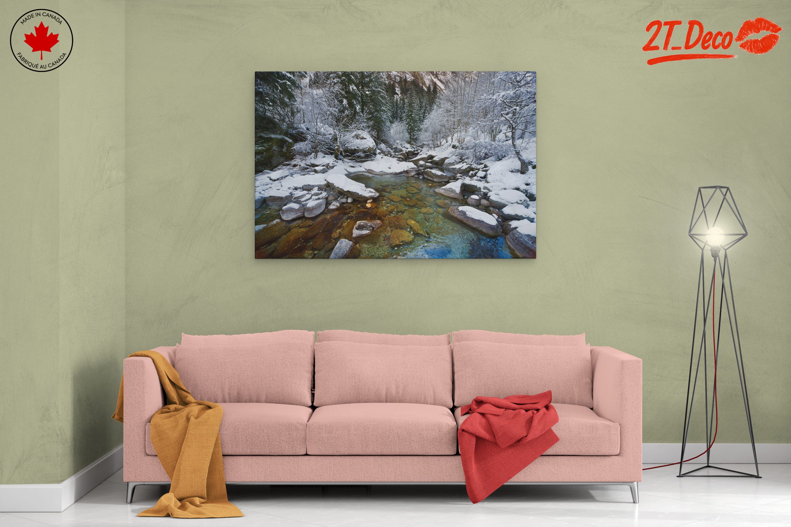Serene Winter Landscape with Snowy River - Image 2
