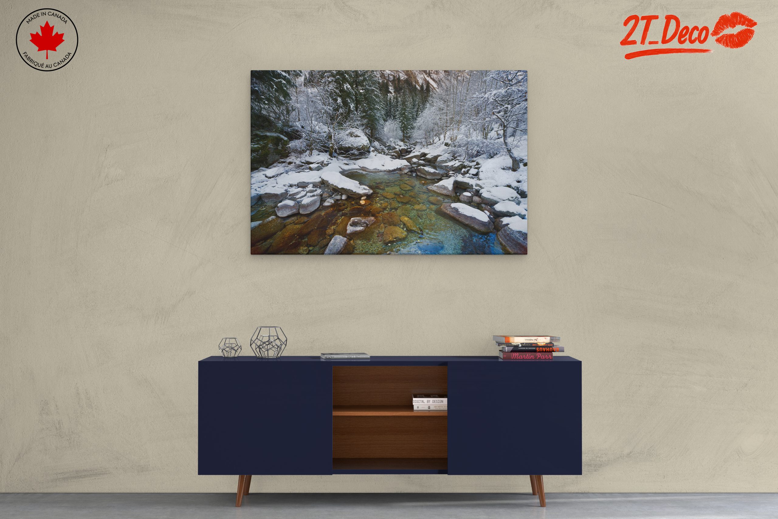 Serene Winter Landscape with Snowy River - Image 3