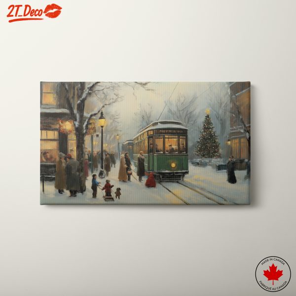 Charming Winter Street Scene with Trolley