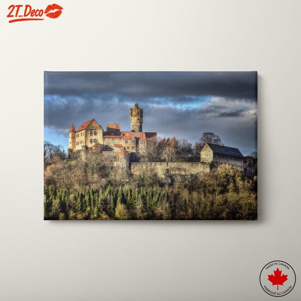 Castle Surrounded by Lush Forests and Dramatic Skies