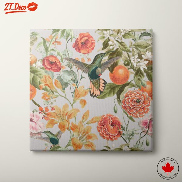 Colorful Botanical Illustration with Hummingbirds